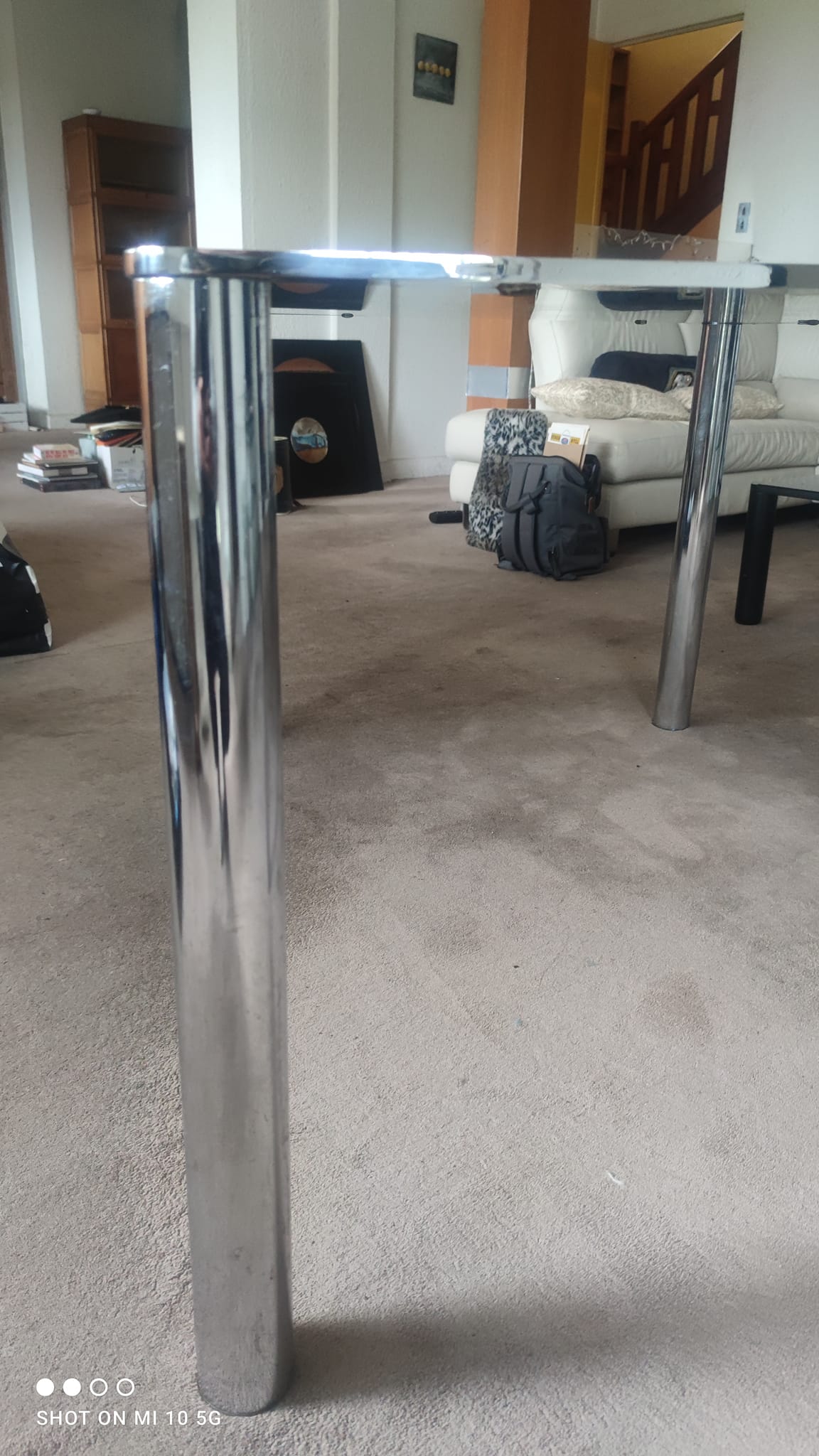 Dining table in chromed steel and smoked glass top, 1969