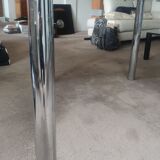 Dining table in chromed steel and smoked glass slab in 1969