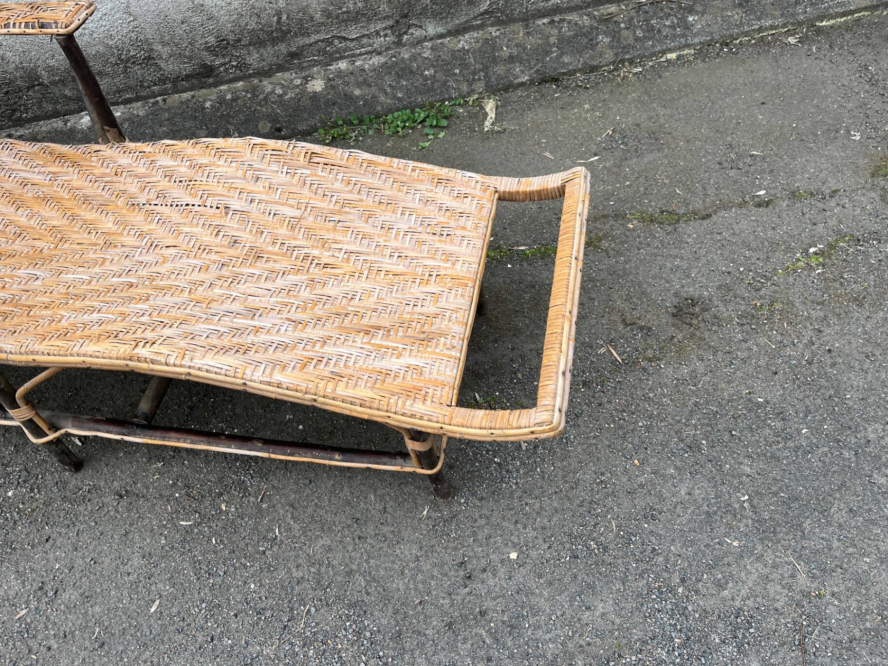 Rattan and bamboo chaise longue