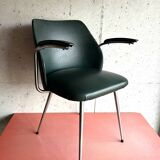 Vintage green faux leather and chrome armchair