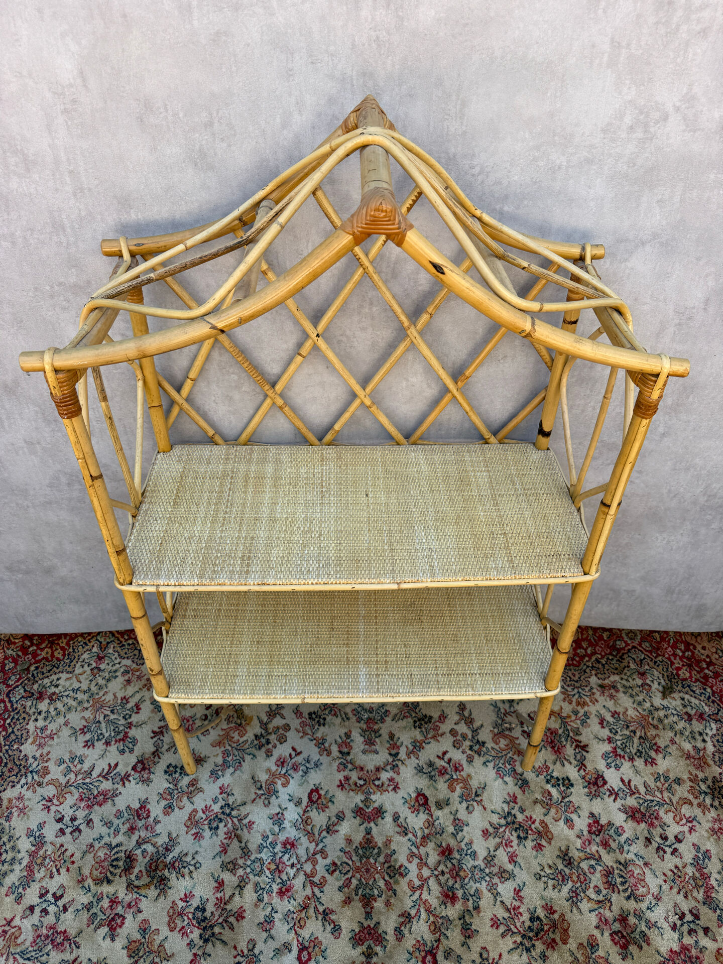Rattan shelf Chinese hat from the 1960s Sweden