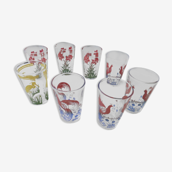 Set de 8 verres gobelets décors sérigraphiés