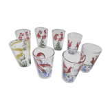 Set of 8 glasses screen-printed decorative cups