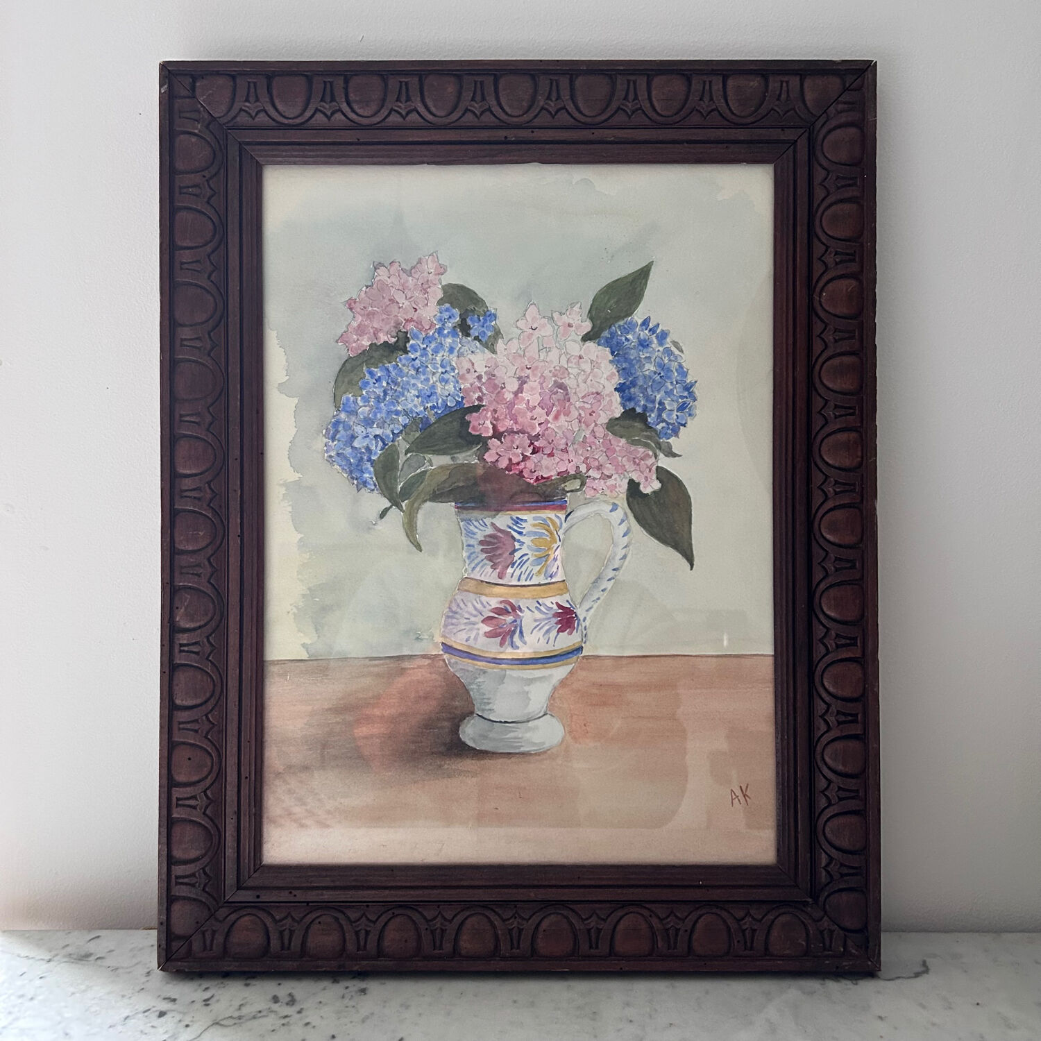 Watercolour Hydrangeas in Quimper Jug