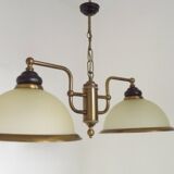 French Mid Century Bronze Effect Metal Double Billiard Light Glass Shades