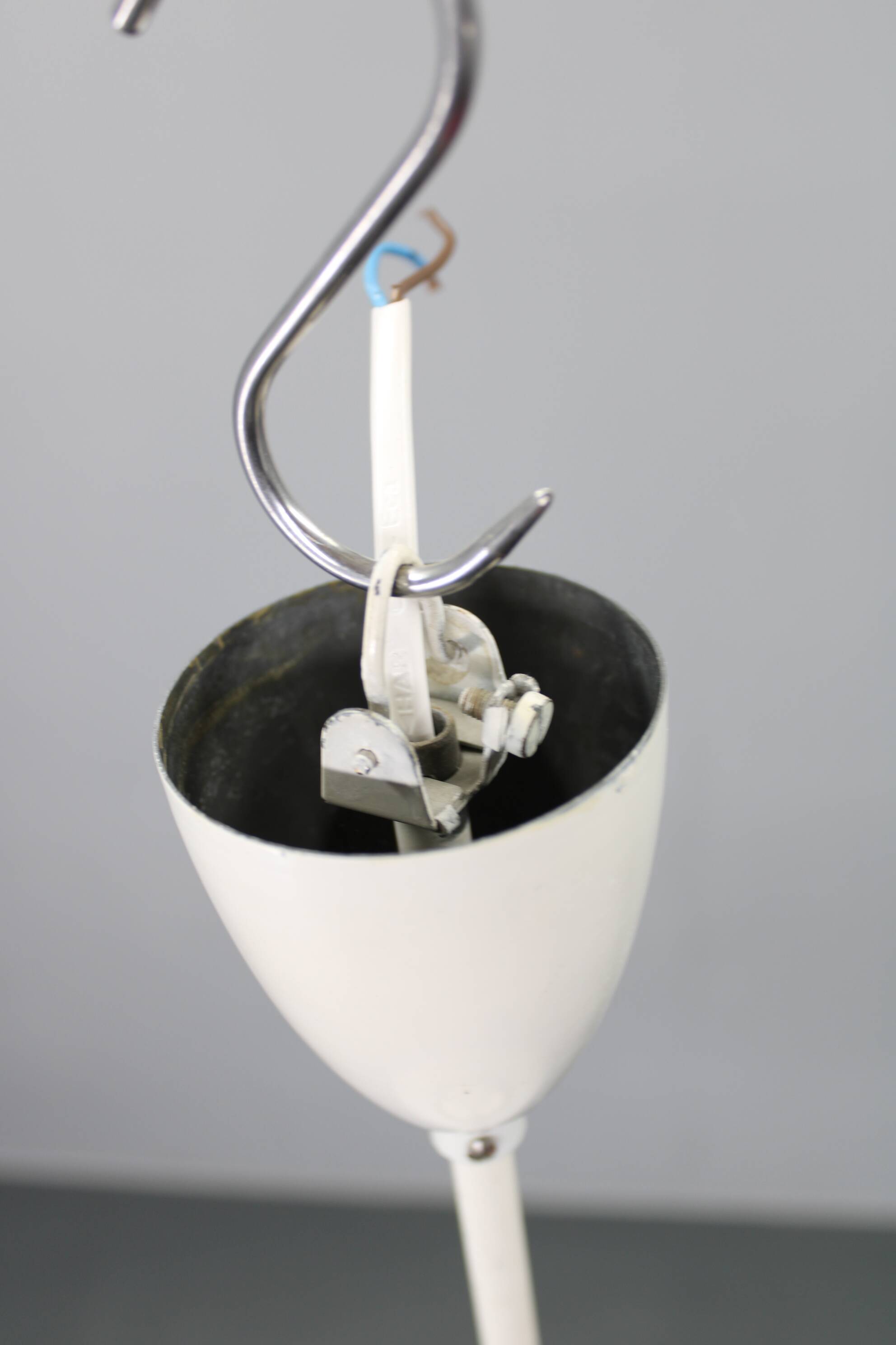 1950s Czechoslovak brass pendant with opaline glass diffuser