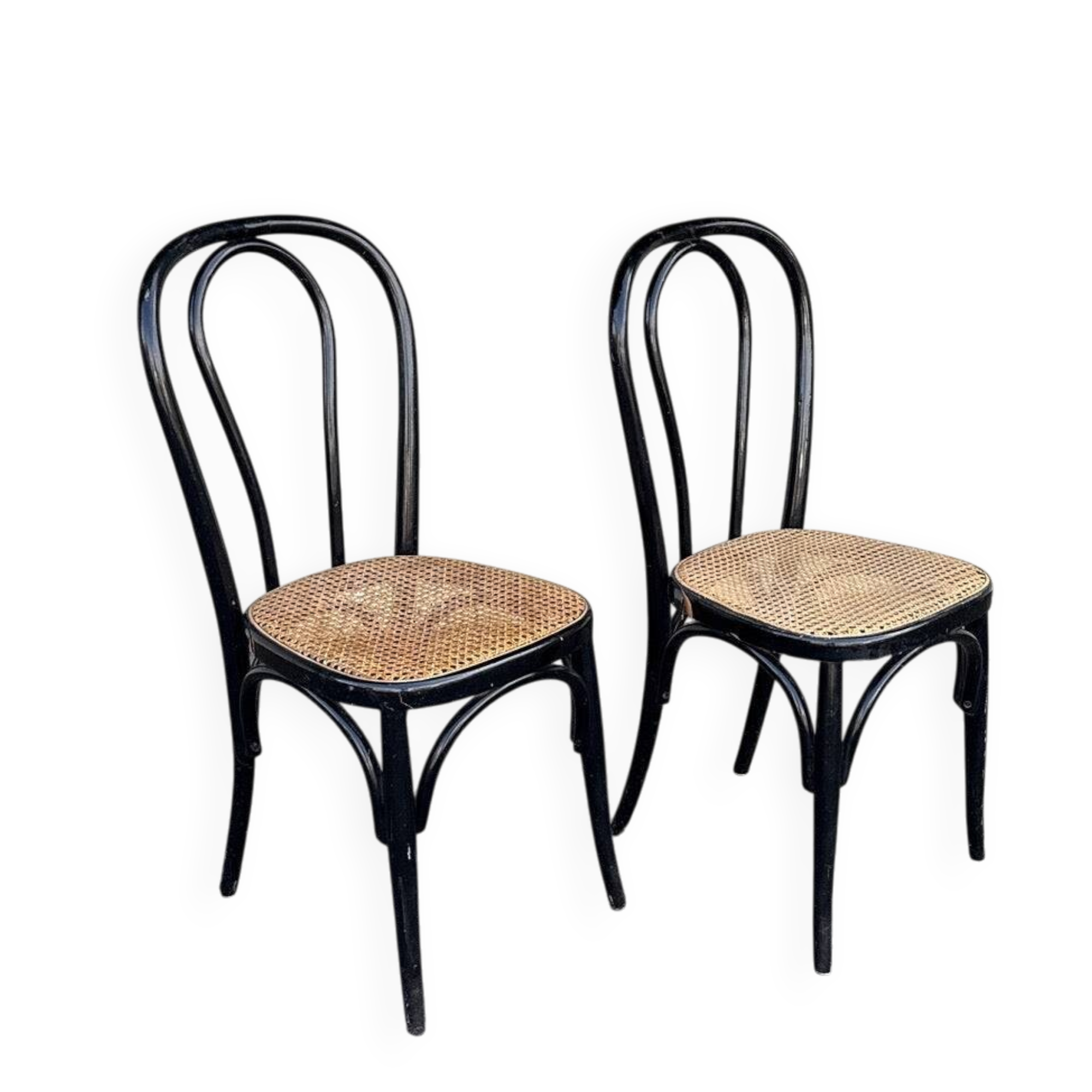 Set of 2 Bistro Chairs Style Thonet Furniture Black Wood and Cane