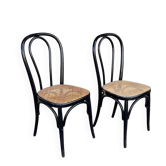 Set of 2 Bistro Chairs Style Thonet Furniture Black Wood and Cane