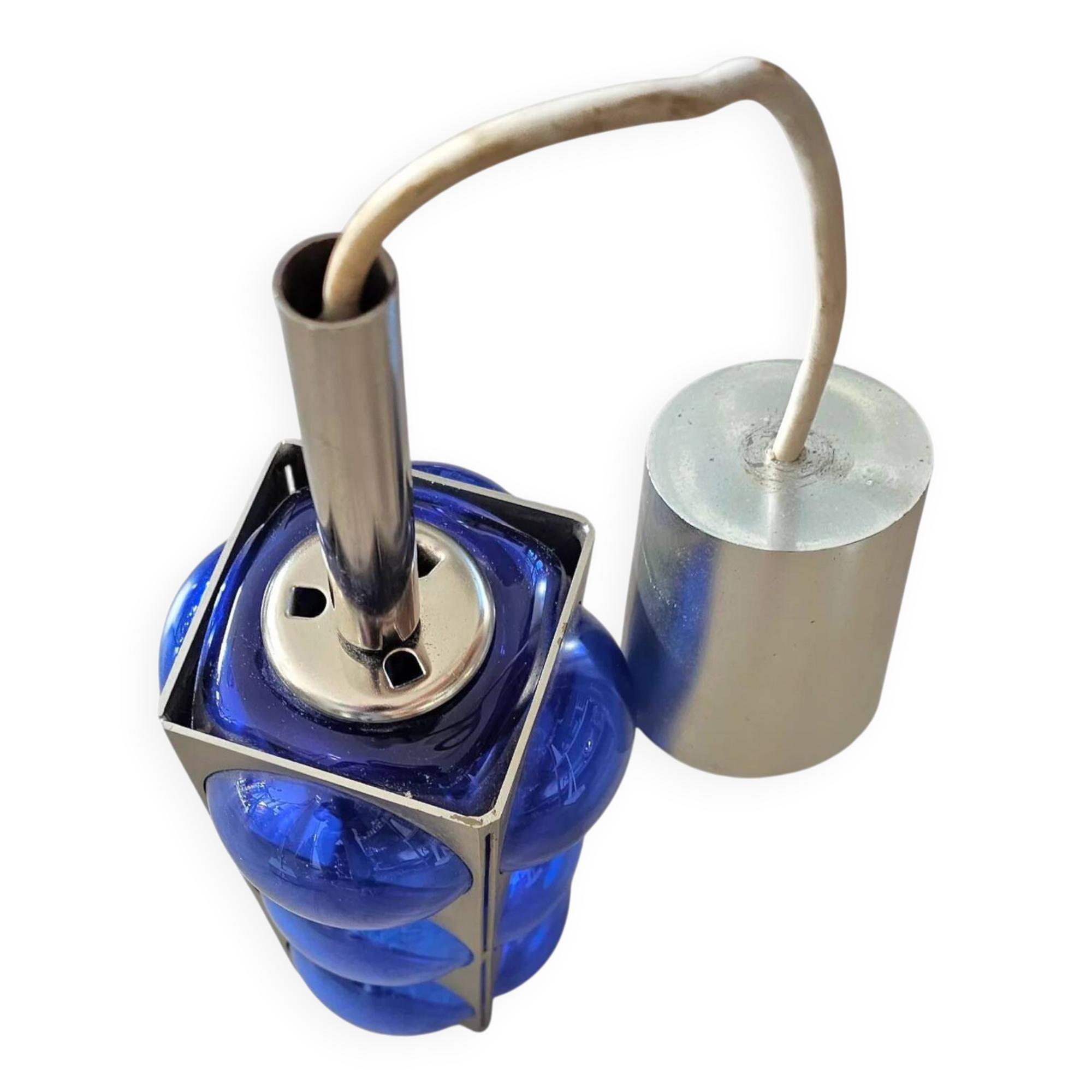 Blue glass / chrome hanging light / 1980s / Temde Swiss