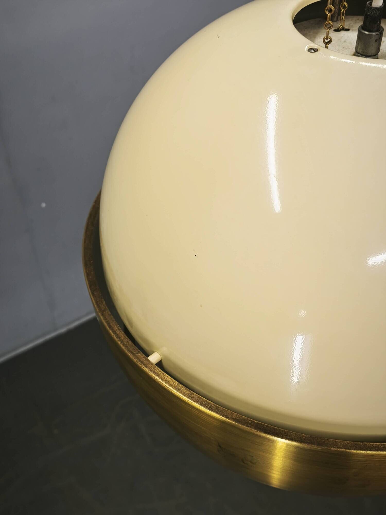 1970s NAPAKO Space Age Brass and Cream Pendant Light, Czechoslovakia