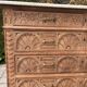Solid oak chest of drawers with a marble top and original mirror.