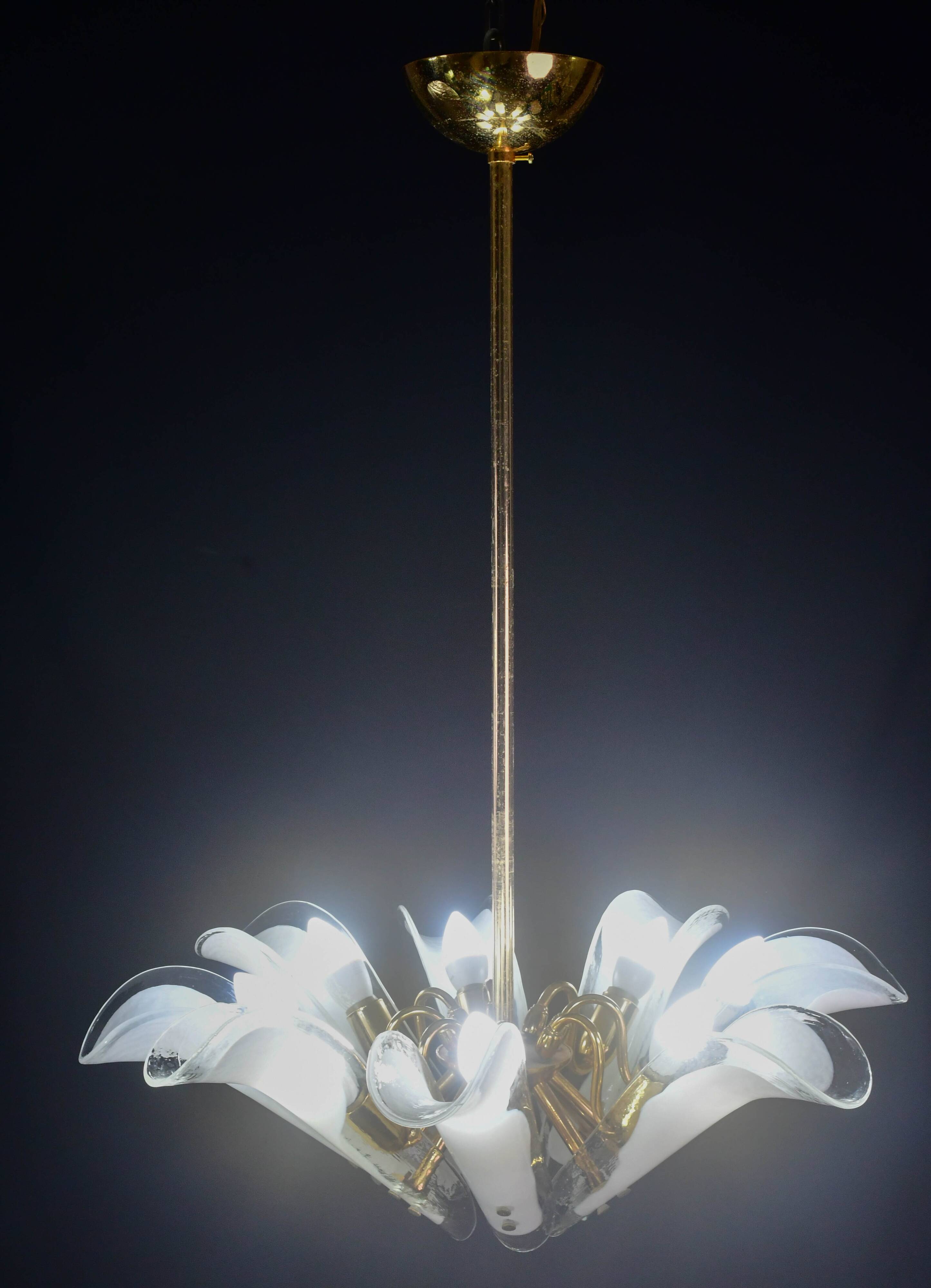 Murano white glass petal chandelier