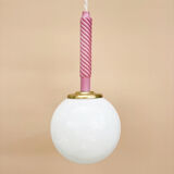 Suspension globe and candle of antique chandelier in opaline