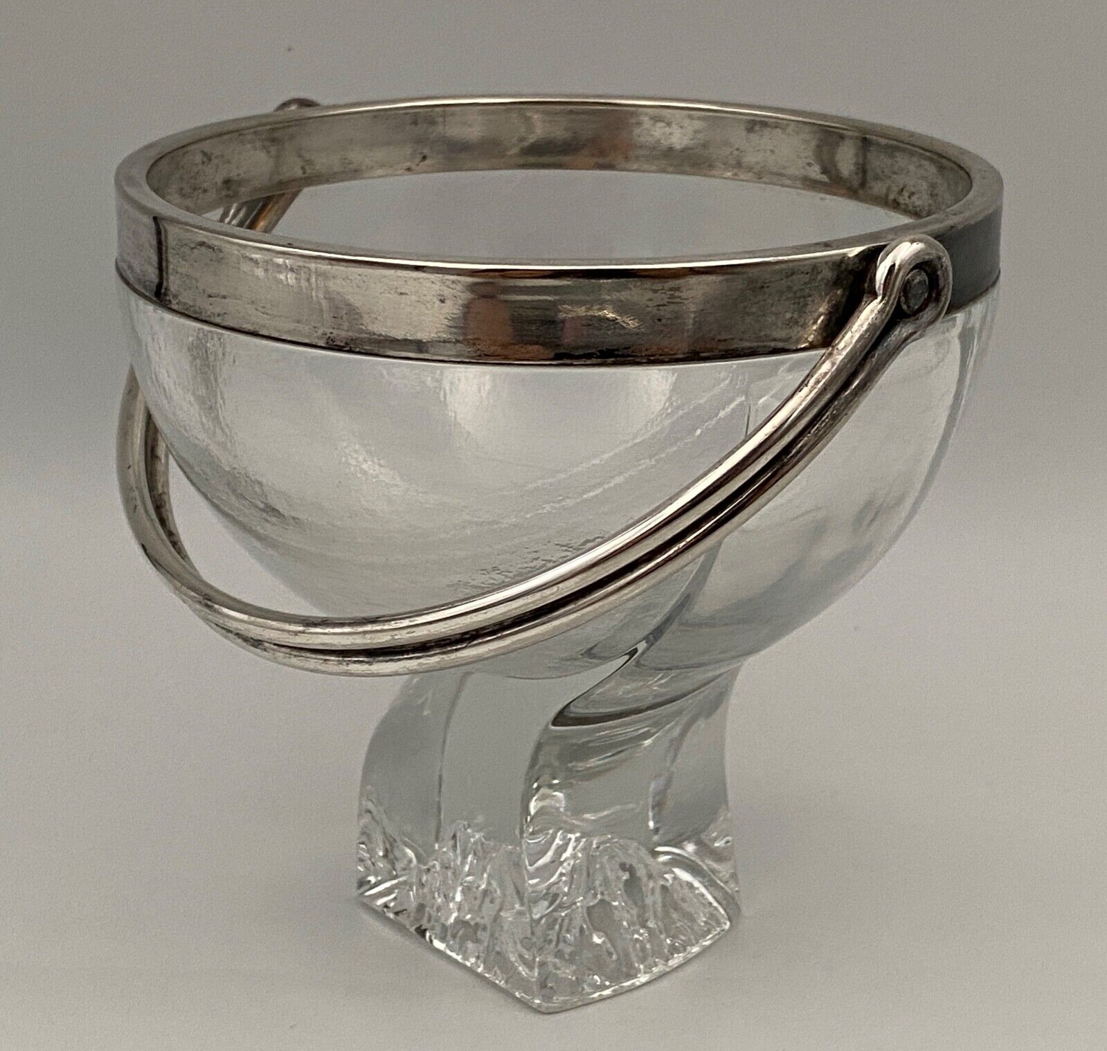 Ice bucket silver metal crystal block 1970