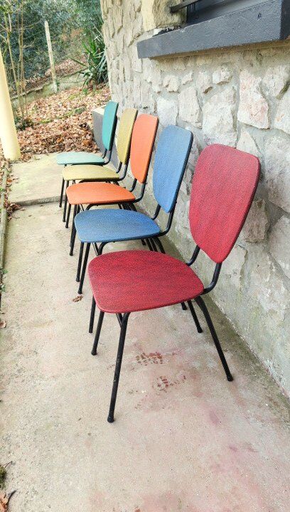 5 vintage skai metal chairs 60 years
