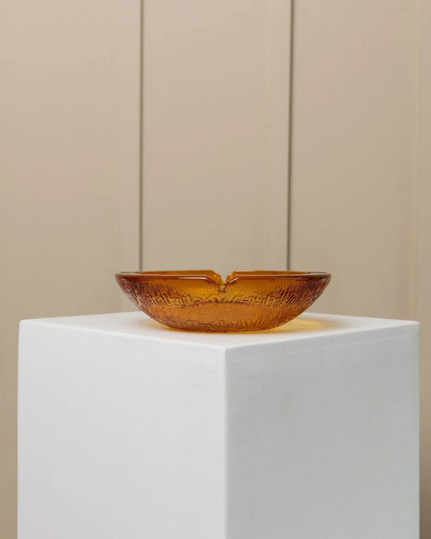 Amber Glass Ashtray - Vintage Textured Glass, Italy 1980s, Decorative Retro Gift