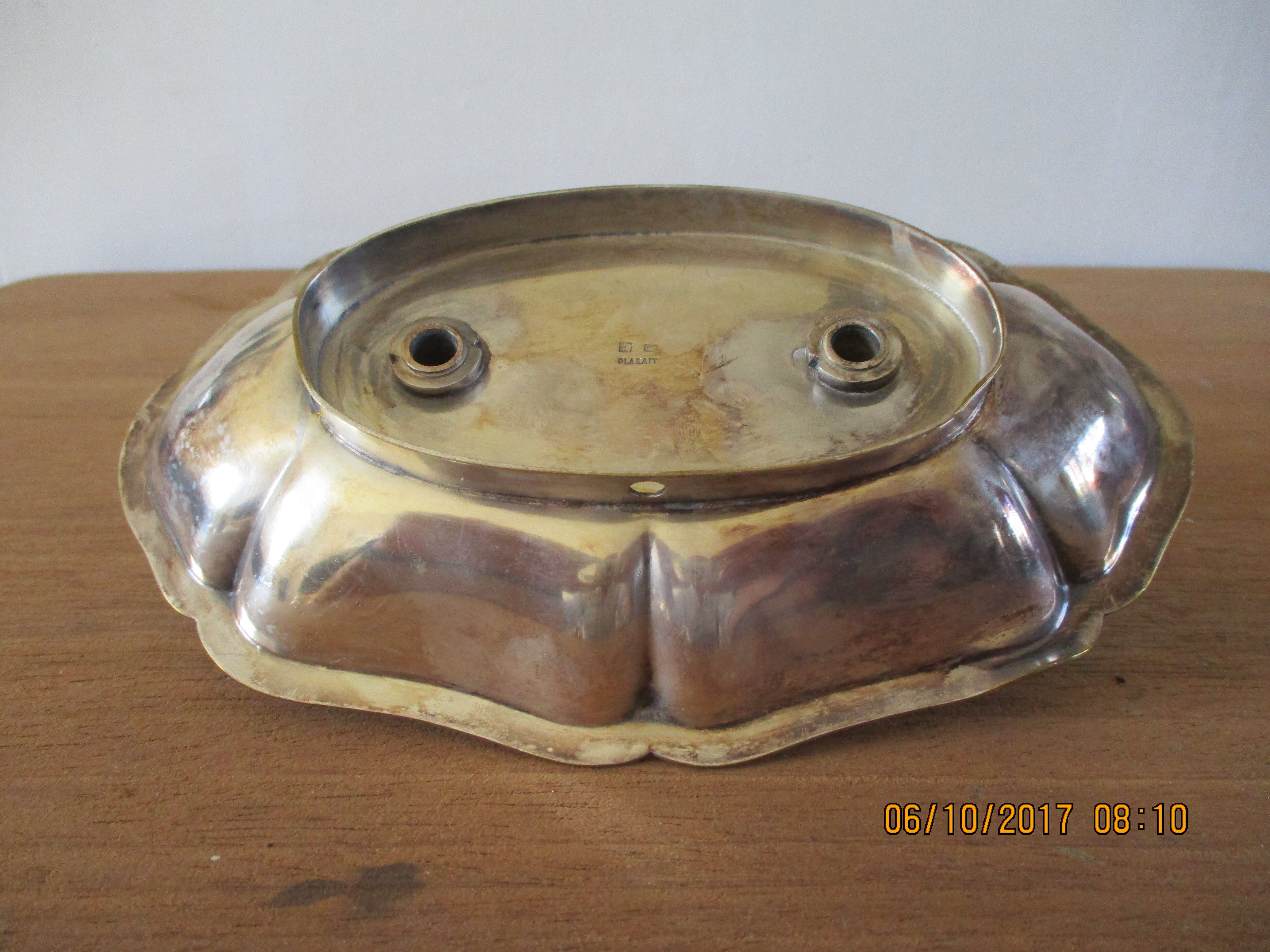 Double candle holder in silver metal signed Plasait years 30 - 40