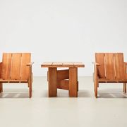 Gerrit Rietveld Pair of Crate Chairs + Table for Cassina 1934/ 1979
