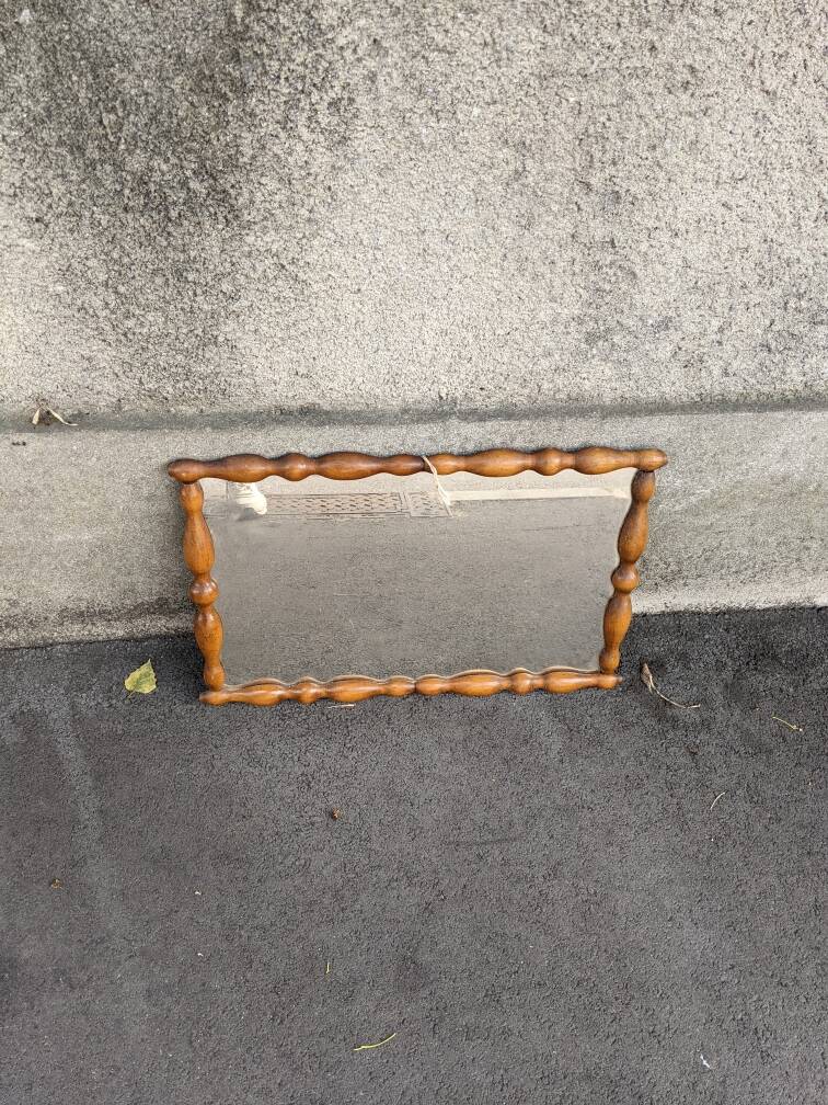 Antique turned wood mirror, handcrafted, country decor