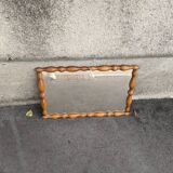 Antique turned wood mirror, handcrafted, country decor