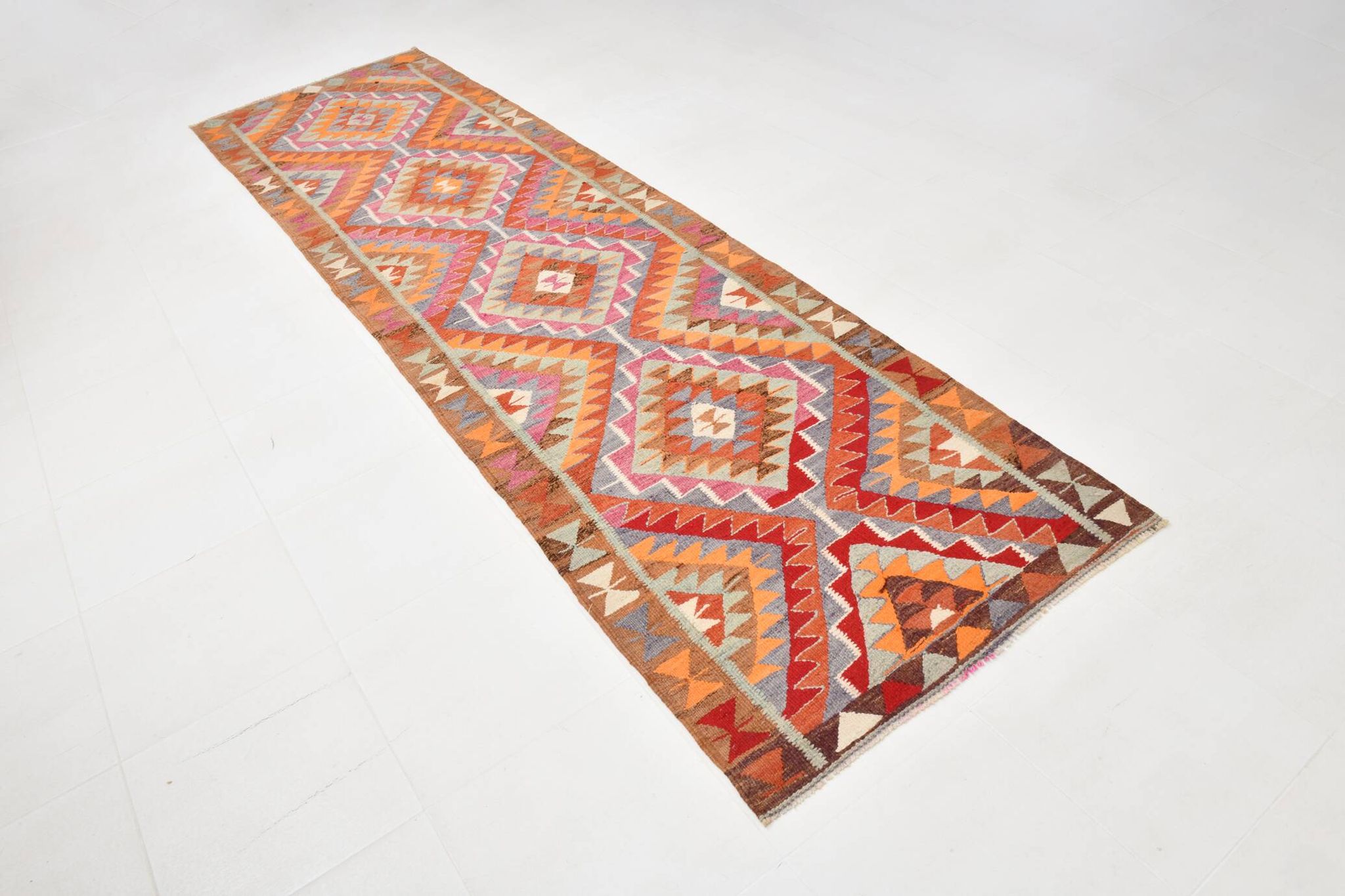 Tapis coureur vintage kilim fait à la main 3x12, 102x362 cm