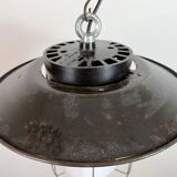 Industrial Grey Enamel Cage Pendant Lamp, 1960s