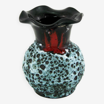 Small black, red and white Fat Lava ceramic corolla vase - Panassidi Vallauris France - vintage