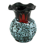 Small corolla vase in black, red and white Fat Lava ceramic - Panassidi Vallauris France - vintage