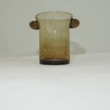 Ice bucket, ice cubes, in smoked brown bubbled glass / Biot / Vintage / collector