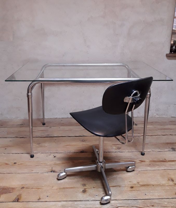 Desk table 120x76cm chrome metal and glass