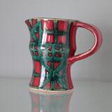 Vintage pitcher red and green art pottery
