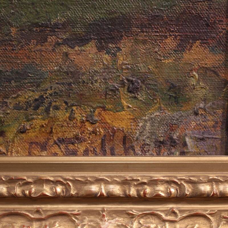 Antique Italian signed mountain landscape painting from 19th century