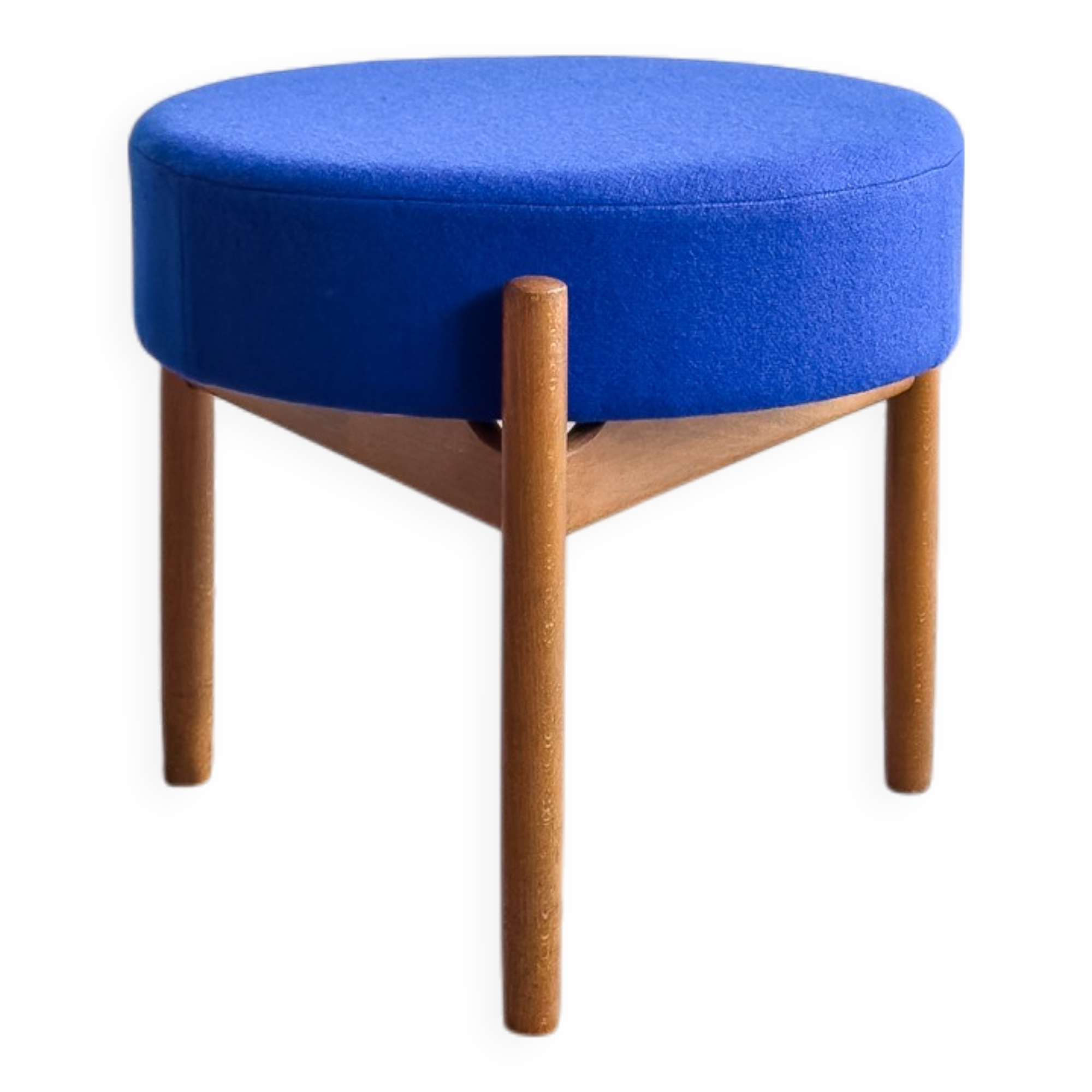 Tabouret Mid-Century en bois avec tissu Kvadrat bleu royal, design danois
