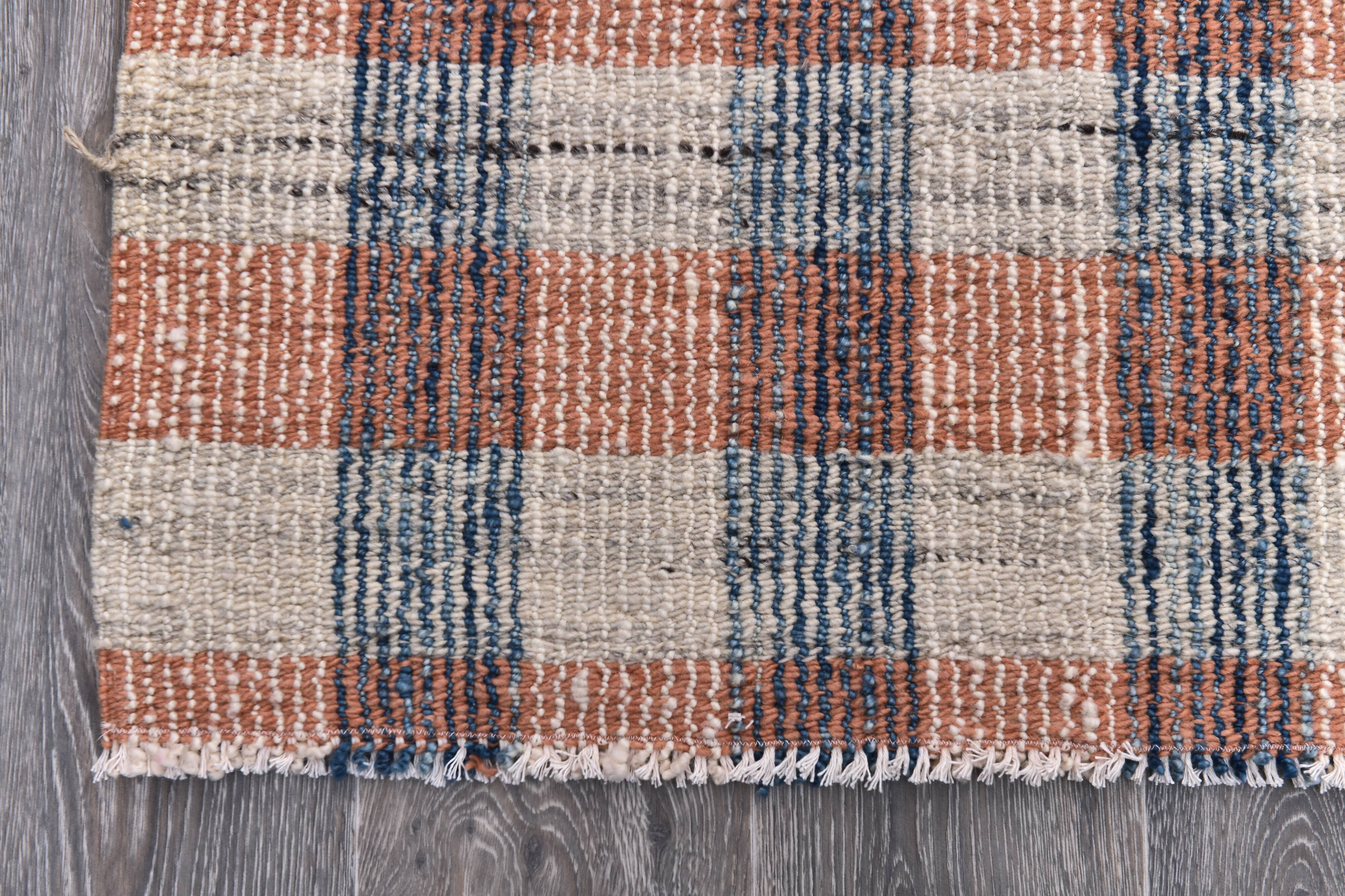 190x290 cm organic wool made kilim , orange blue wool kilim, kilim stripe