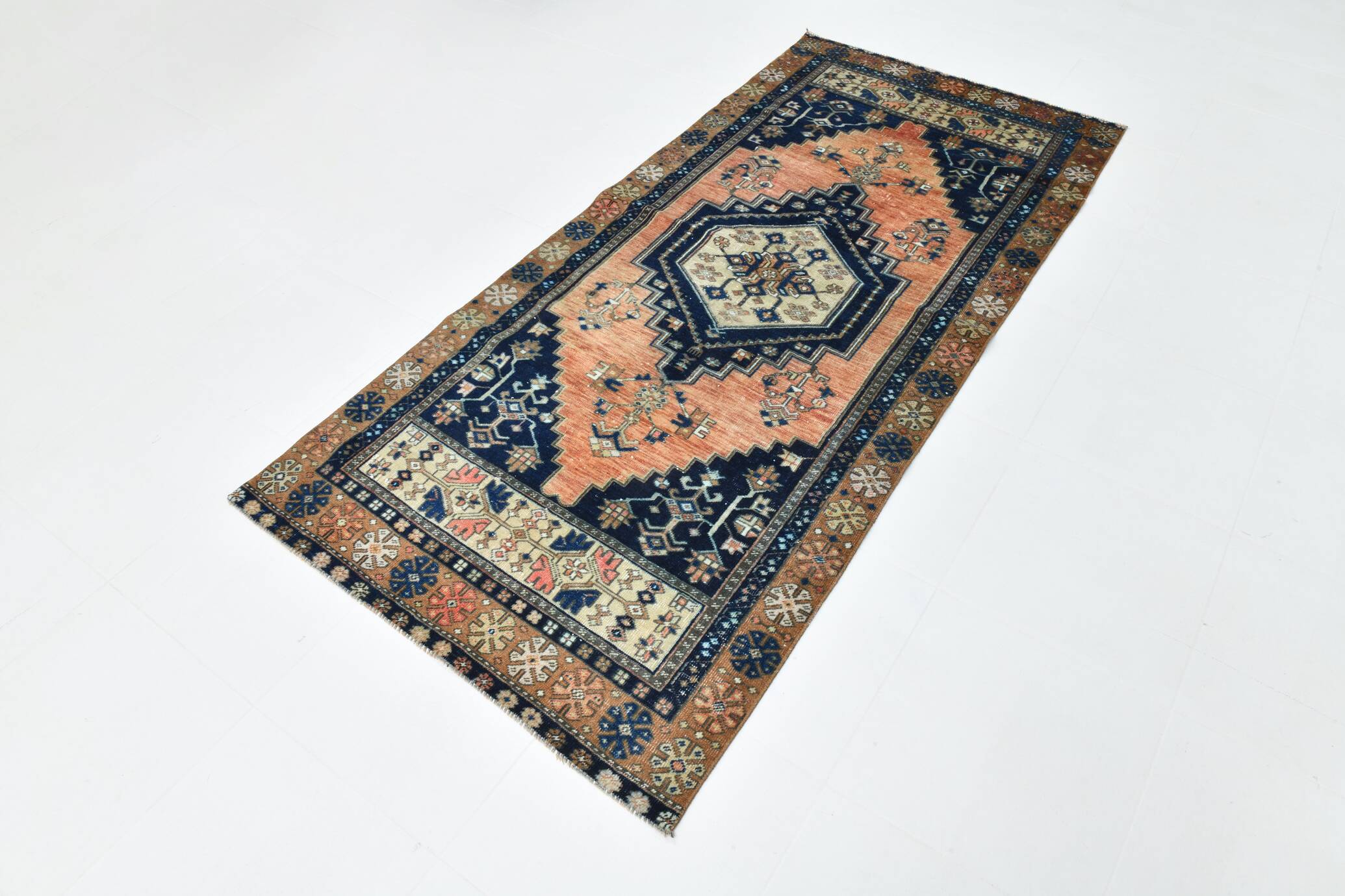 3x7 Red Navy Blue Geometric Persian Rug, 102x223Cm