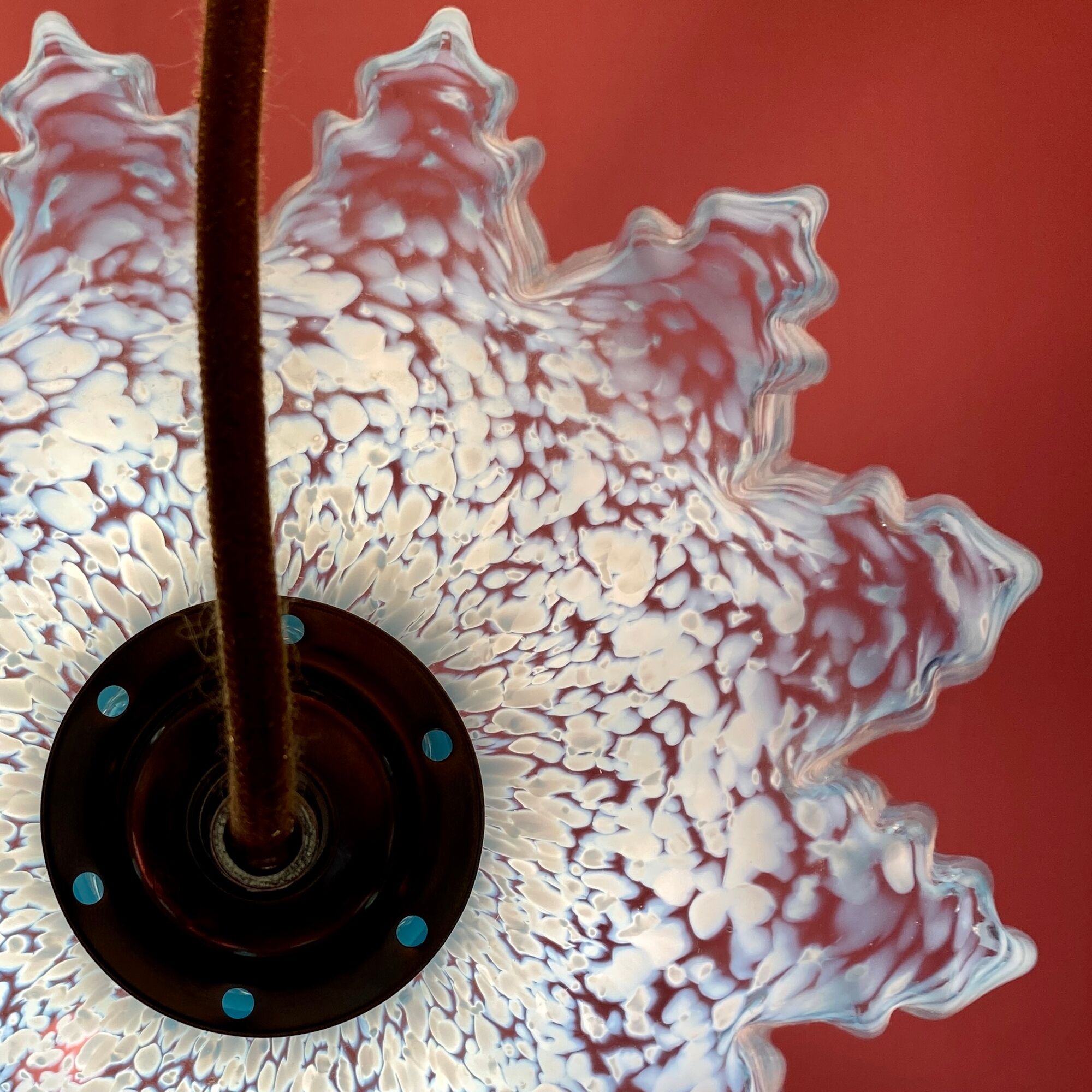 Vintage aabt-jour pendant lamp in blue Clichy glass