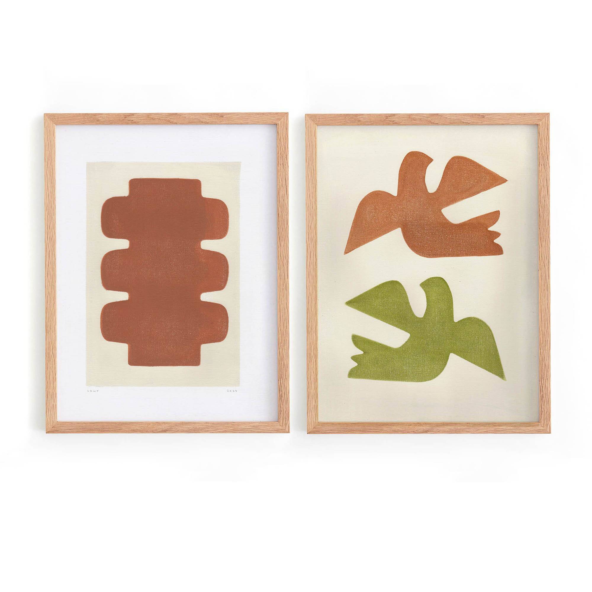 Duo of paintings - paintings on paper - 30x40cm - signed Eawy