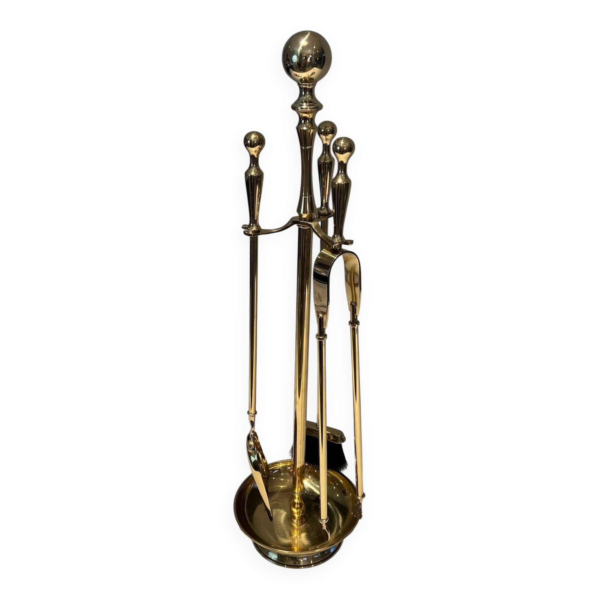 Neoclassical Fire Necessary in Polished Brass on Columnar Base Support