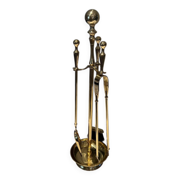 Neoclassical Fire Necessary in Polished Brass on Columnar Base Support