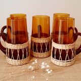Vintage amber wicker glasses