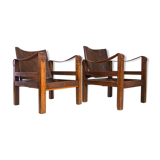 Fauteuils Safari en cuir mi-siècle