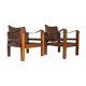 French Leather Safari Armchairs Mid-Century
