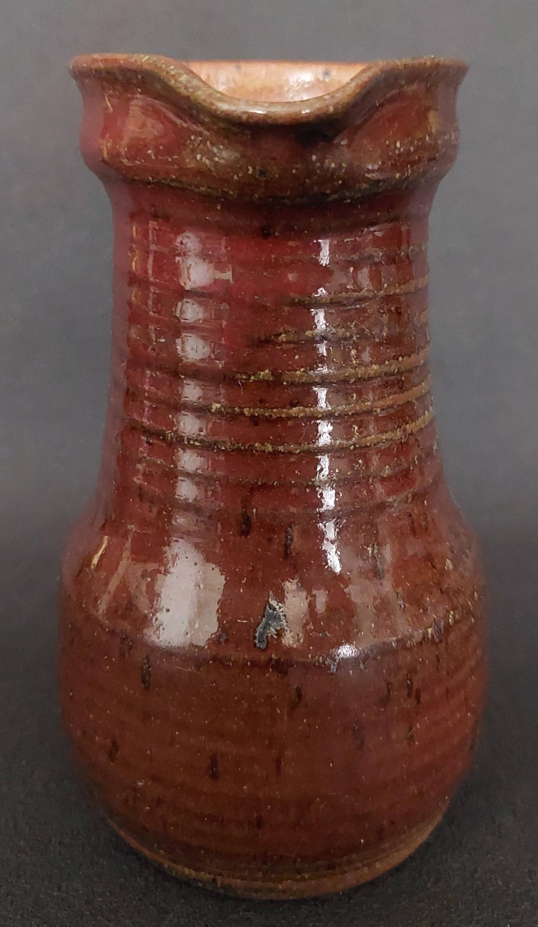 Cream pot, glazed stoneware pitcher, signed Fontgombault, 20th century