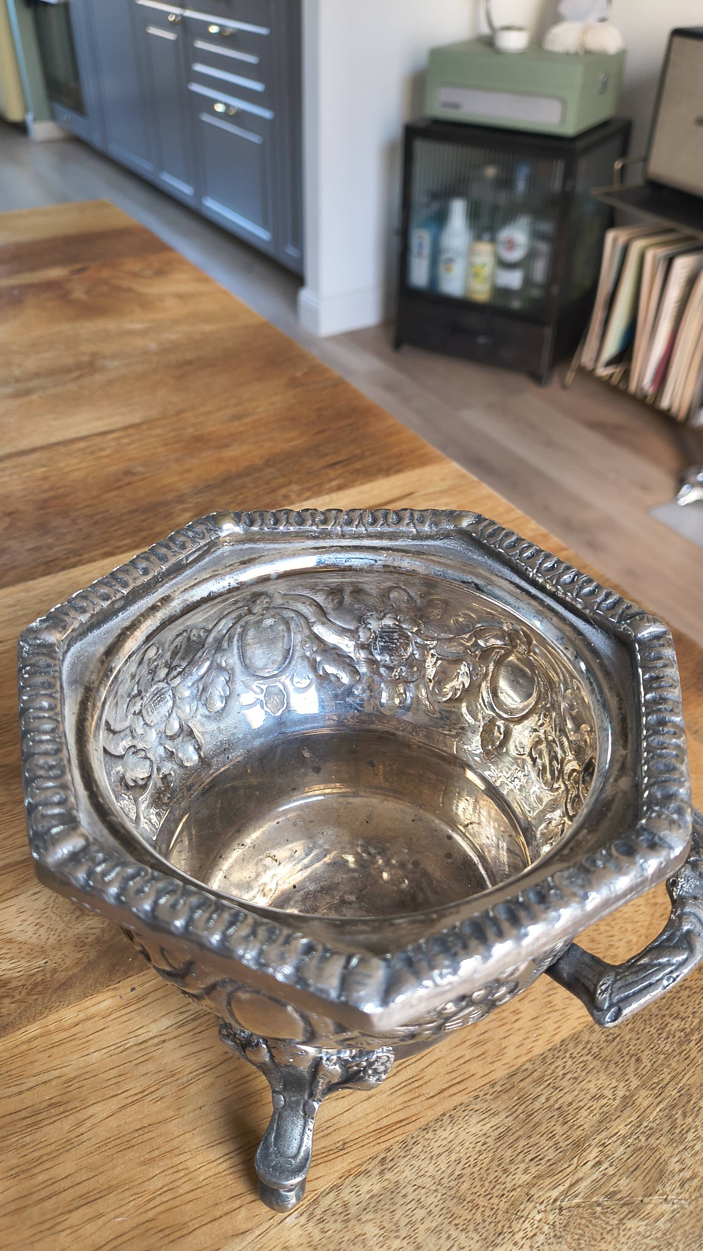 Antique Box / Chased Silver-Plated Sugar Bowl from Fes - Nesting Style (Vi
