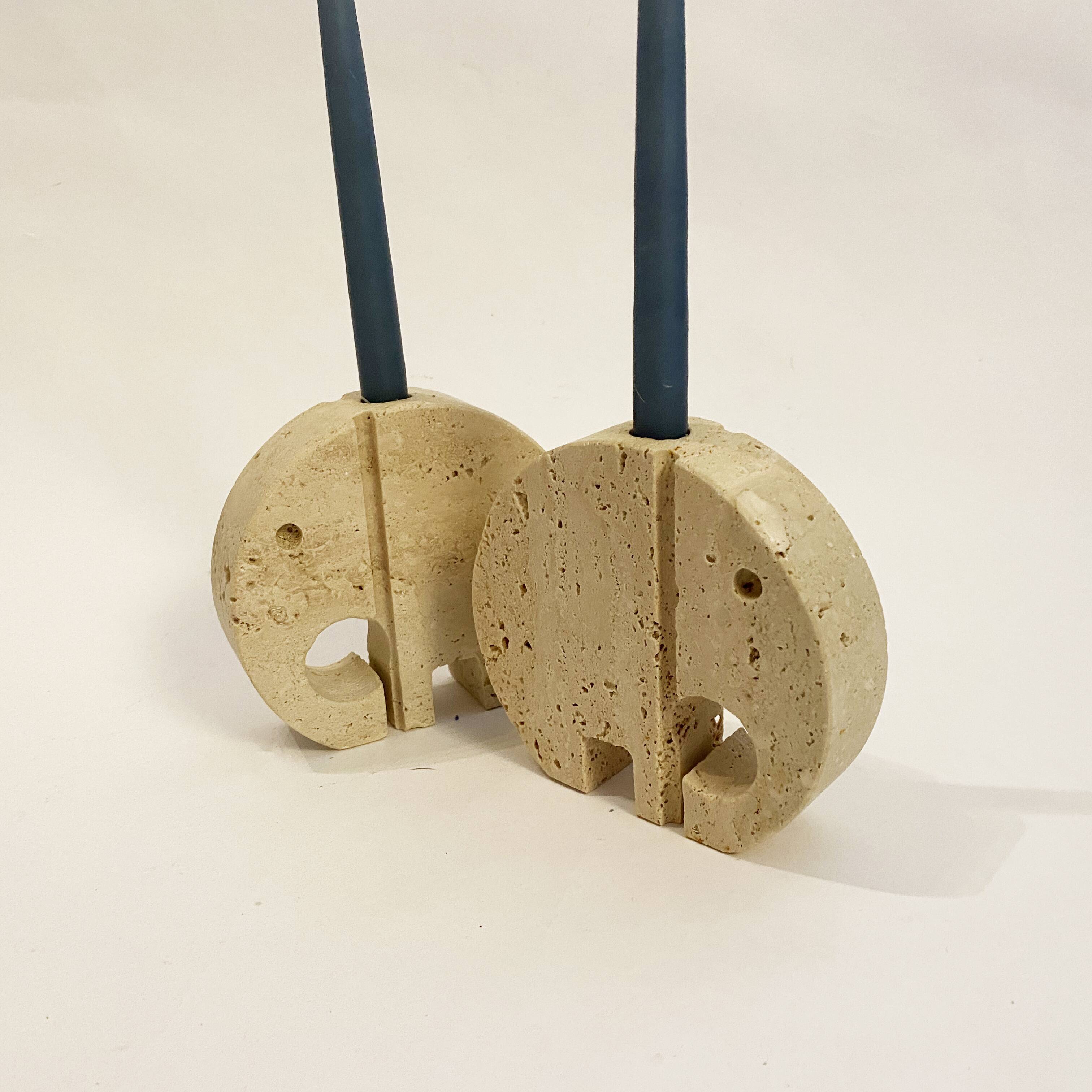 Pair of travertine elephant candle holders by Enzo Mari for Fratelli Mannelli 70s