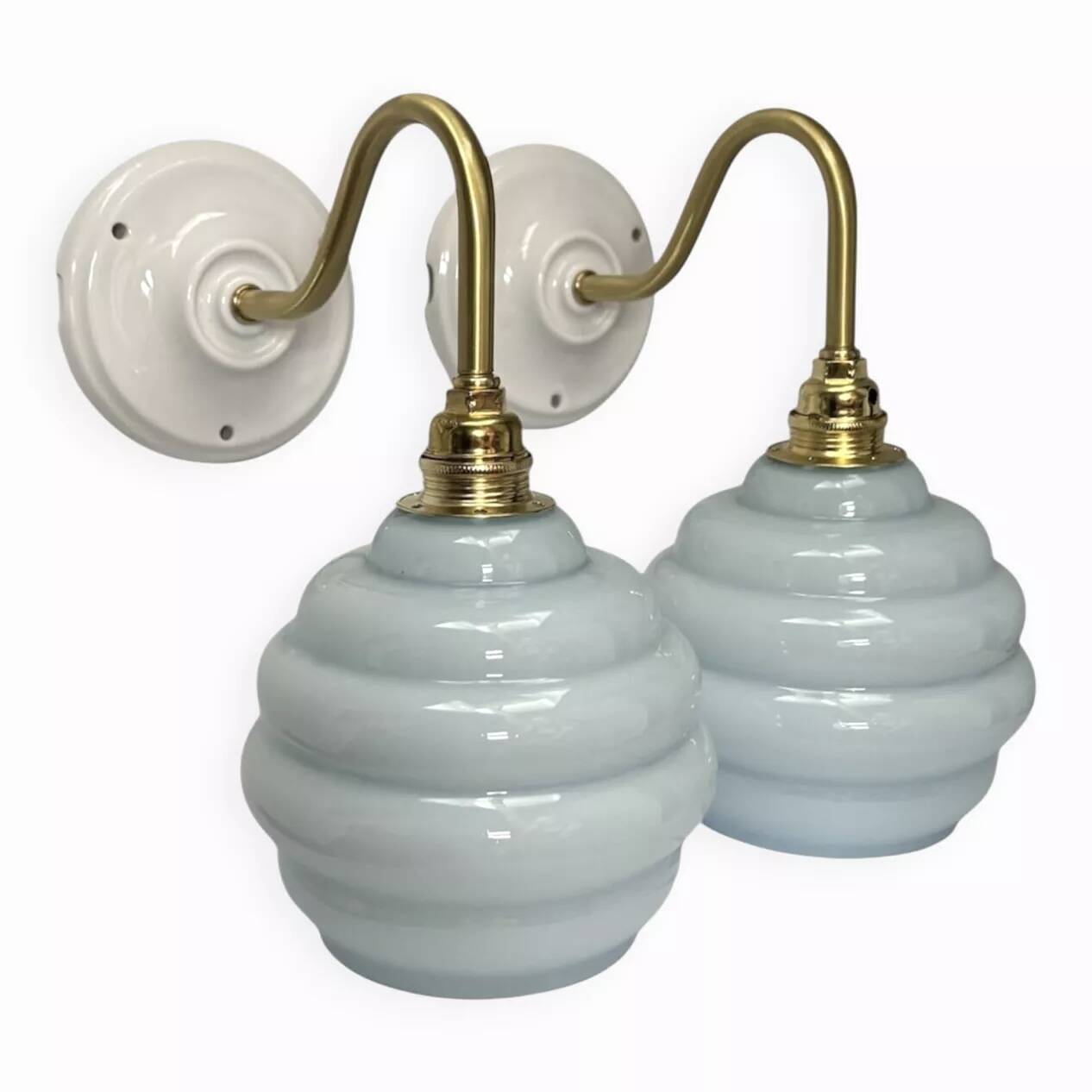 Pair of blue swan neck wall lights