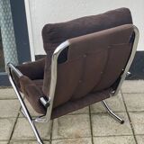 Vintage leather tubular chrome arm chair