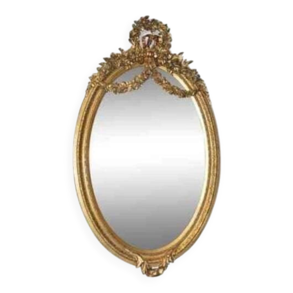 Miroir ovale style Louis XVI En bois et stuc doré