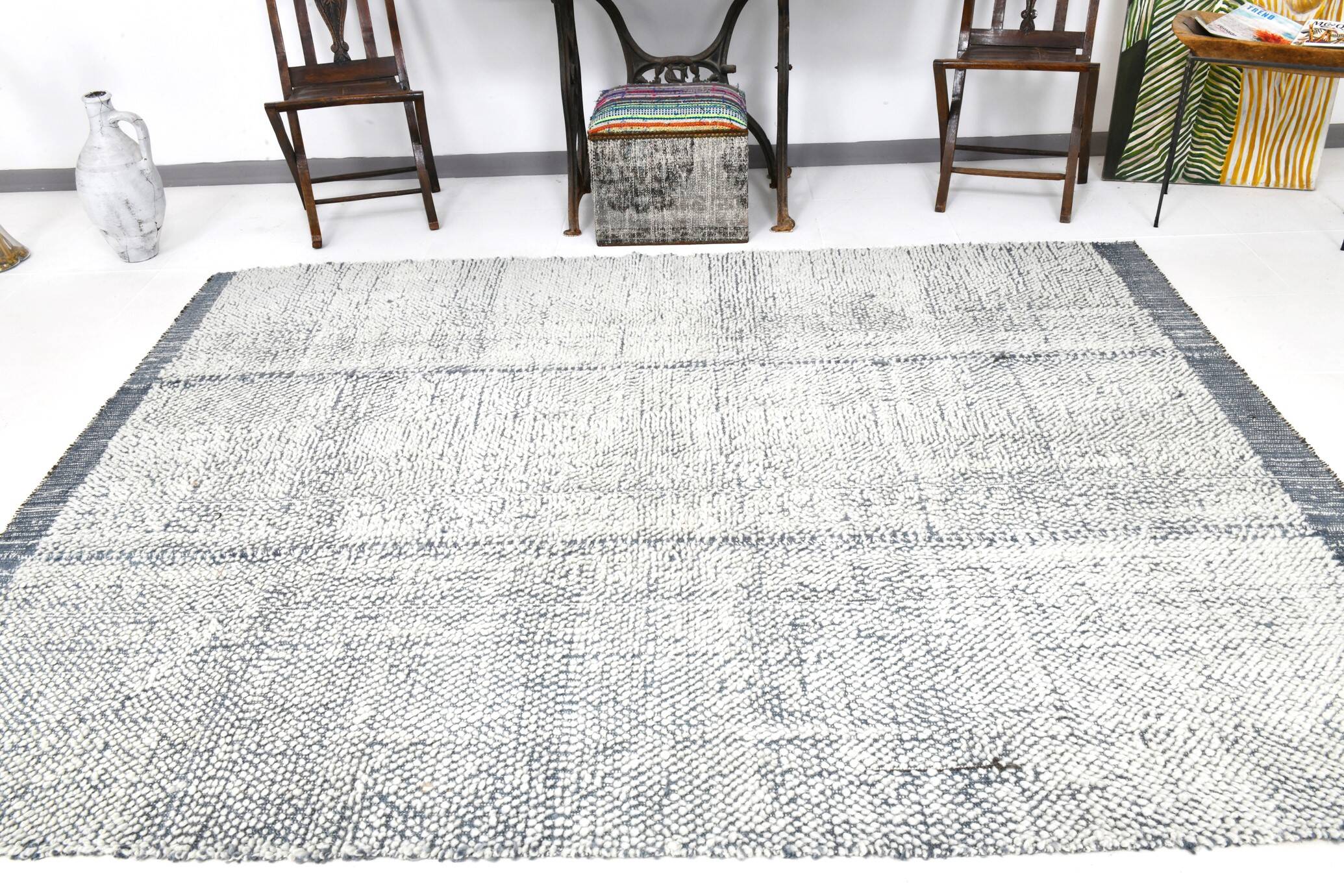7x9 Blue White Modern Vintage Rug, 200x271Cm SK 34018 FREE SHIPPING