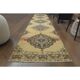1970s Vintage Turkish Hand-Knotted Wool Cotton Yellow Runner Rug  74x383